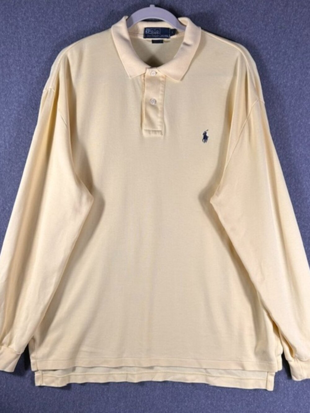 Polo Ralph Lauren Long Sleeve Polo Mens Sz Large Yellow Blue Horse Logo